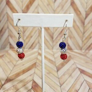 Handmade Red, White, and Blue Rhinestone Dangling Earrings